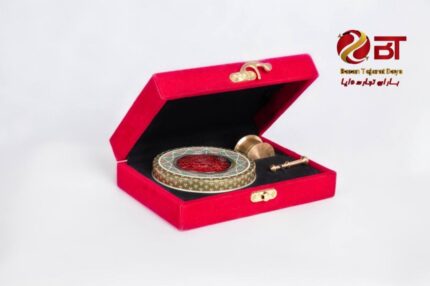 ظرف زعفران مخمل با ظرف خاتم و هاون