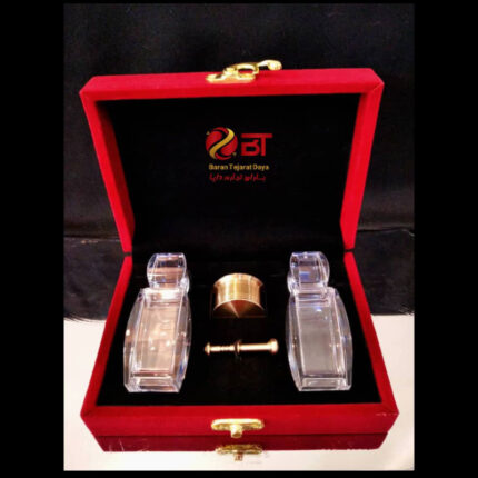 پک مخمل خاتم دو ظرف شیشه ای مناسب زعفران و هل با هاون